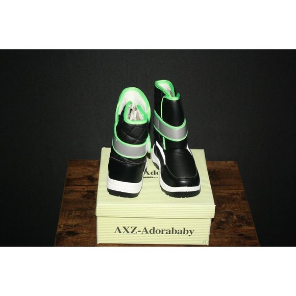 AXZ-Adorababy Black Green Snow Boots Size 8 Toddler Kukoolla Fleece Lined NEW - Picture 4 of 5